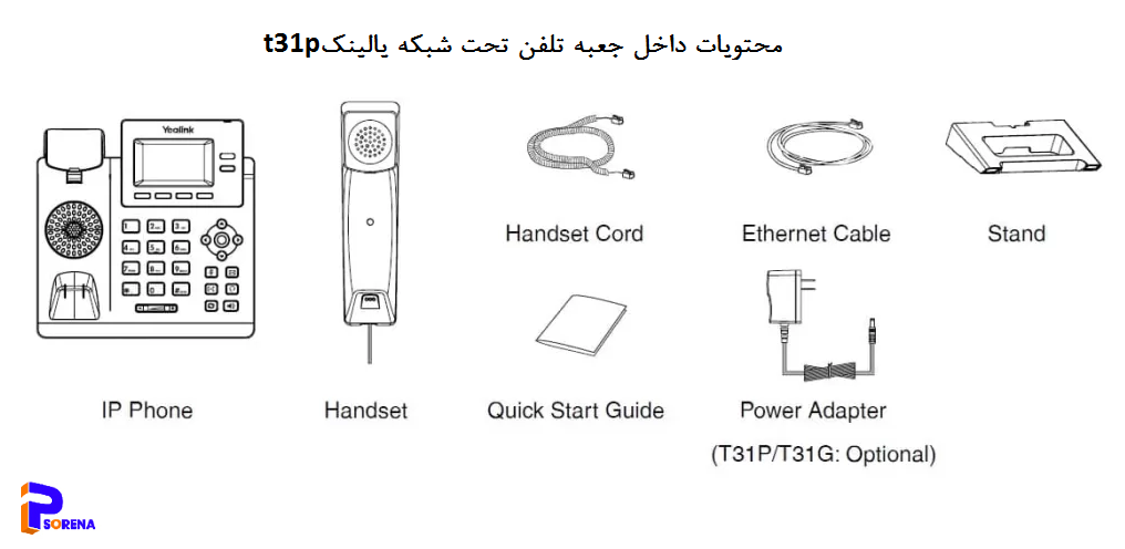 تجهیزات موجود در جعبه دستگاه تلفن تحت شبکه یالینک T31P